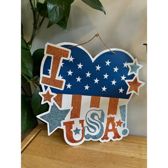 I Love USA sparkly 4th of July sign - Picture 1 of 7